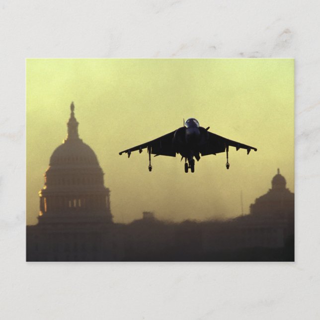 A Harrier jet landing on the Mall at dawn with Postcard (Front)