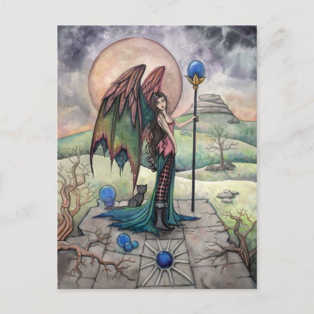 A Harvest Moon Fantasy Gothic Fairy Art Postcard (Front)