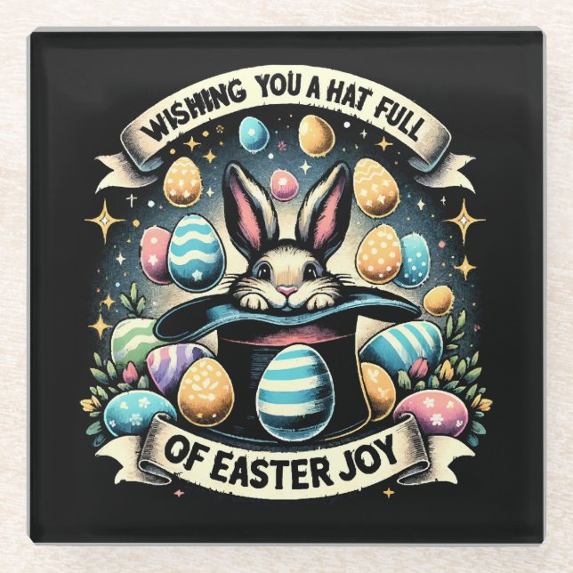 A Hat full of Easter Joy Glass Coaster (Front)