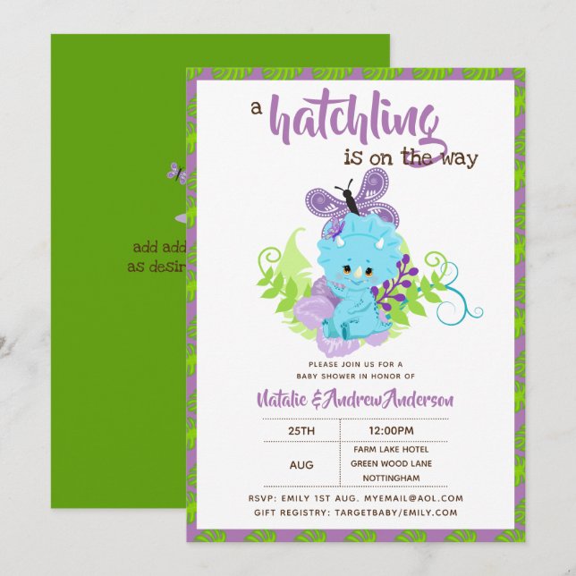 A Hatchling Is On The Way Dinosaur Baby Shower Invitation (Front/Back)