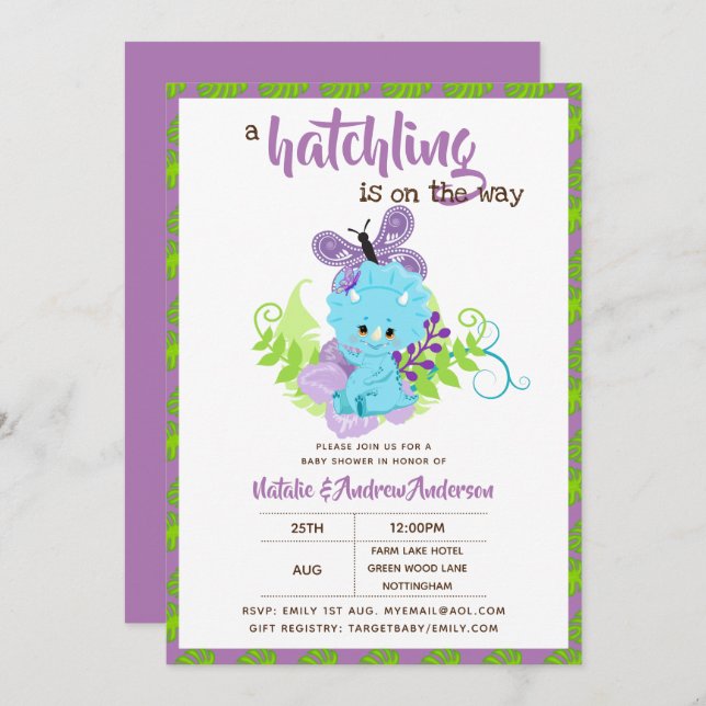 A Hatchling Is On The Way Dinosaur Baby Shower Invitation (Front/Back)