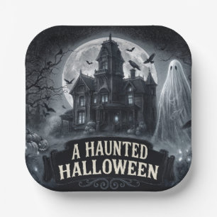 A Haunted Halloween Vintage Gothic Illustration Paper Plate