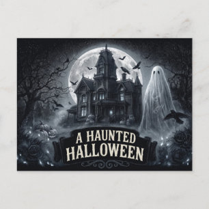 A Haunted Halloween Vintage Gothic Illustration Postcard