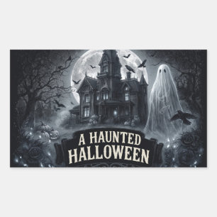 A Haunted Halloween Vintage Gothic Illustration Rectangular Sticker