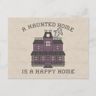 A Haunted Home is a Happy Home Cross Stich Postcard