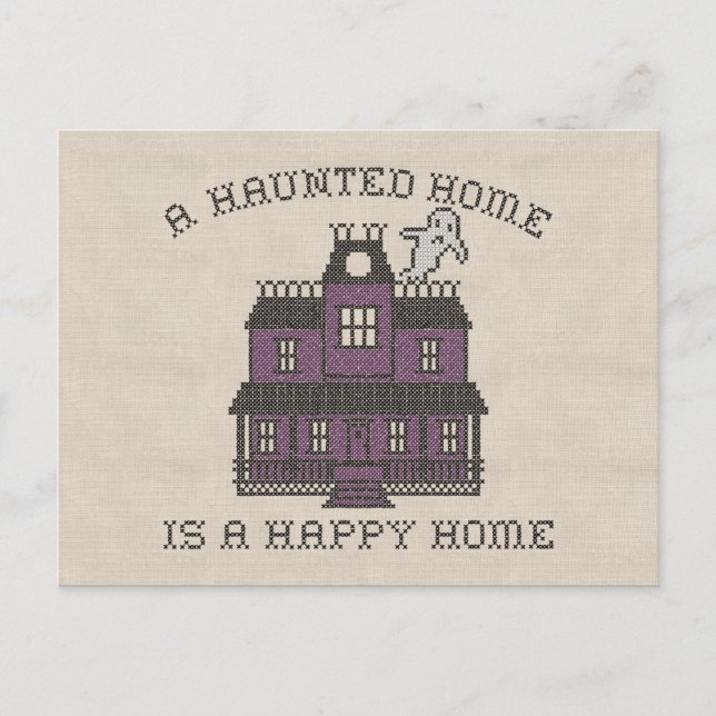A Haunted Home is a Happy Home Cross Stich Postcard (Front)