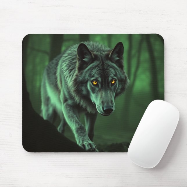 A Haunting Gaze Of A Night Wolf Mouse Mat (With Mouse)