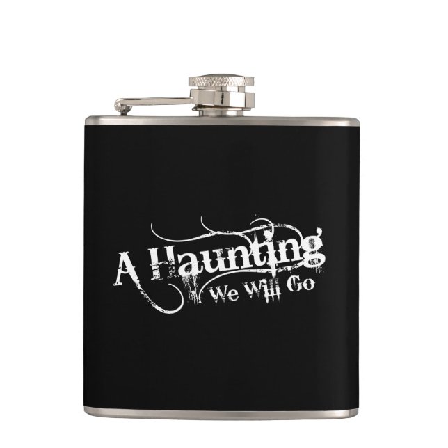 A Haunting We Will Go LLC White Logo Hip Flask (Front)