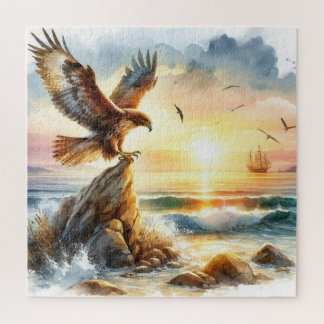 a hawk and a sailing ship at sea jigsaw puzzle