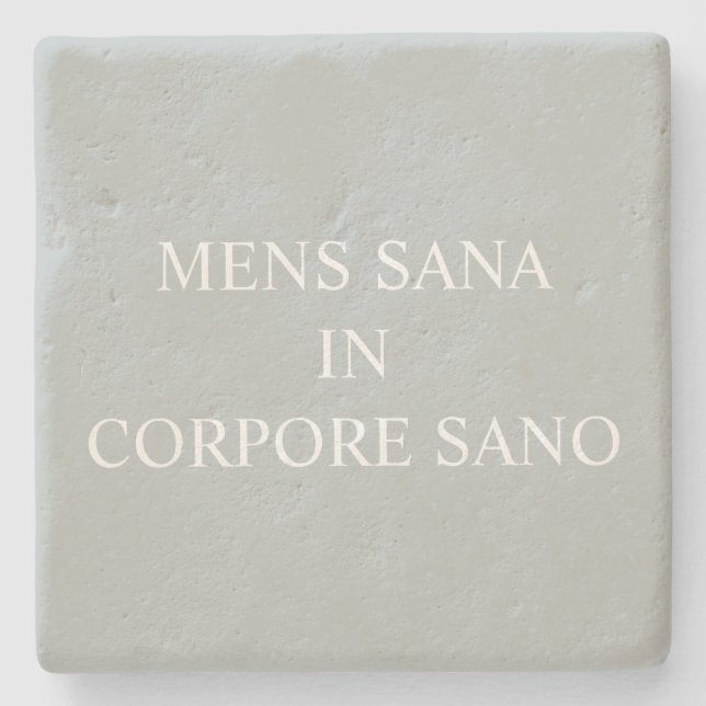 A Healthy Mind In A Healthy Body Latin Grey Stone Coaster (Front)