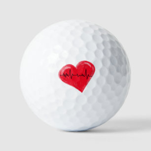 A heart design with a heartbeat in the centre. golf balls
