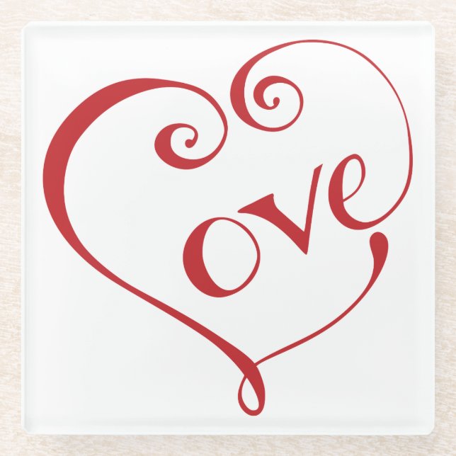 A Heart made of Love in Red Square Glass Coaster (Front)