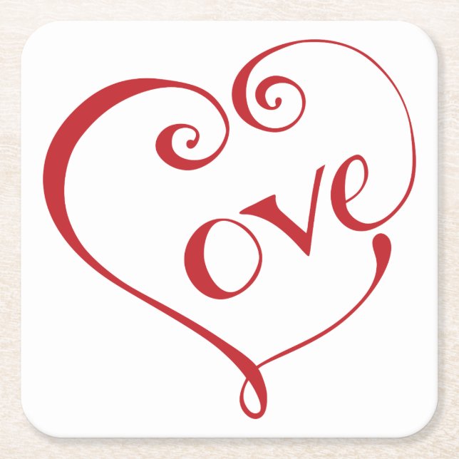 A Heart made of Love in Red Square Paper Coaster (Front)