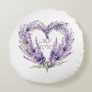 A Heart of Lavender. Floral Purple Pattern Round Cushion