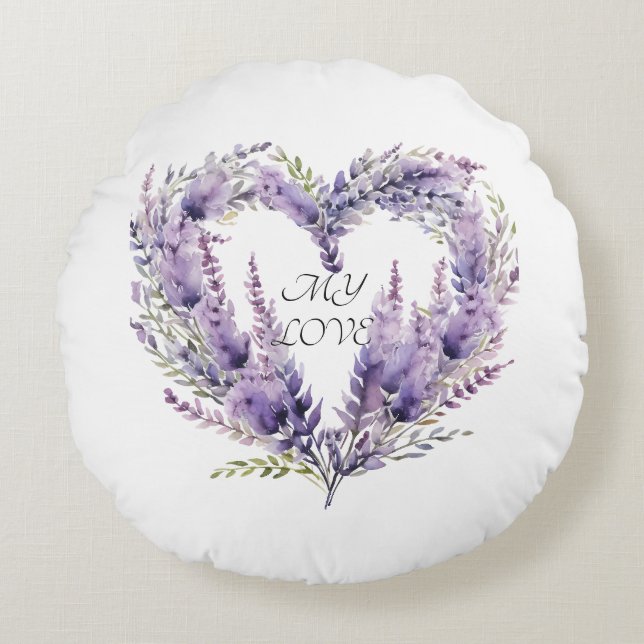 A Heart of Lavender. Floral Purple Pattern Round Cushion (Front)