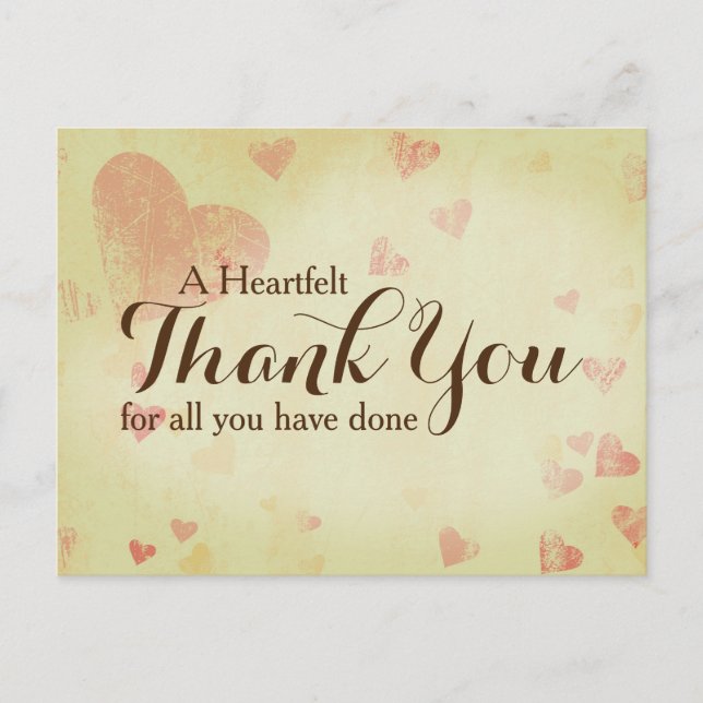 A Heartfelt Thank You Postcard, Customisable Postcard (Front)