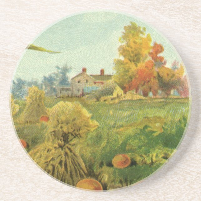 A Hearty Thanksgiving; Indian Corn and Haystacks Coaster (Front)