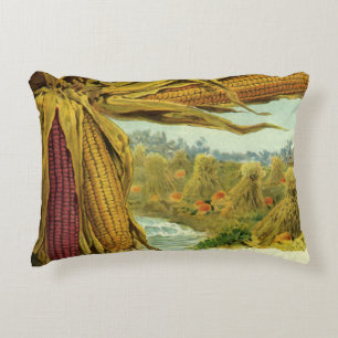 A Hearty Thanksgiving; Indian Corn and Haystacks Decorative Cushion