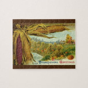 A Hearty Thanksgiving; Indian Corn and Haystacks Jigsaw Puzzle