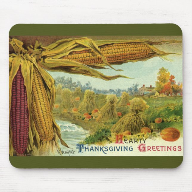 A Hearty Thanksgiving; Indian Corn and Haystacks Mouse Mat (Front)
