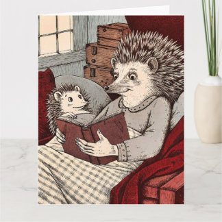 A Hedgehog in a cover reading a book at Card