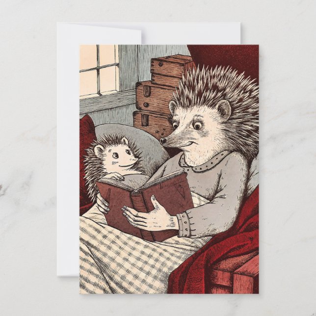 A Hedgehog in a cover reading a book at Thank You Card (Front)
