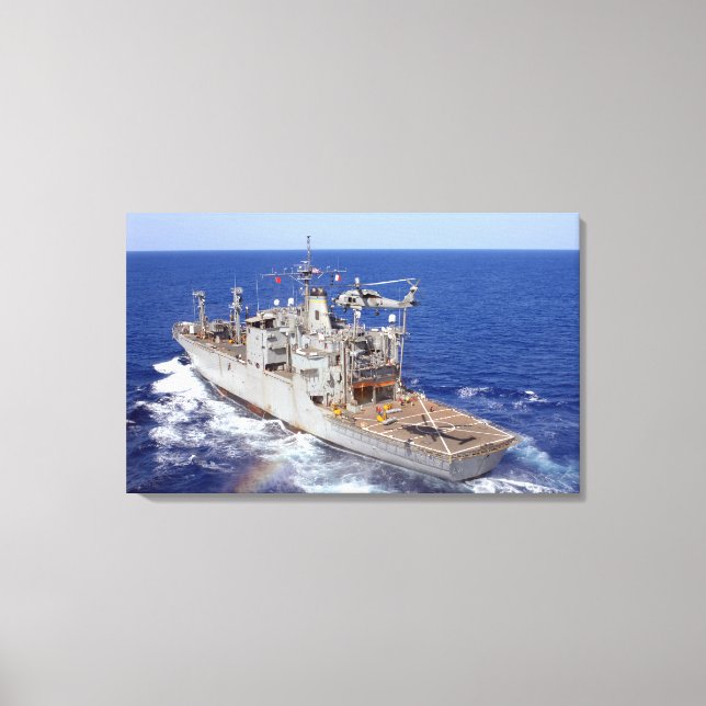 A helicopter clears the flight deck canvas print (Front)