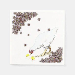 A hen and chicks napkin
