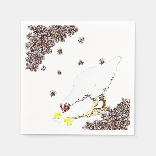 A hen and chicks napkin (Front)