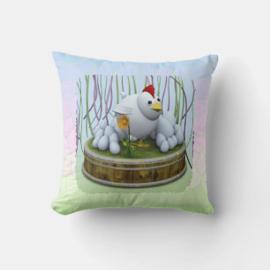 A hen with many eggs throw pillow