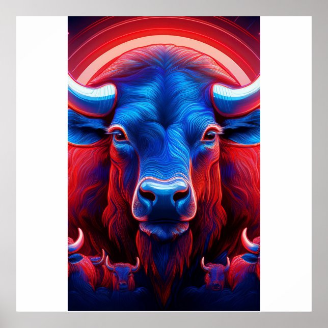 A Herd Of Red White And Blue Buffaloes Poster (Front)