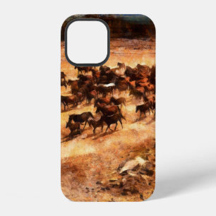 A herd of wild running horses. Artistic work on th iPhone 12 Case