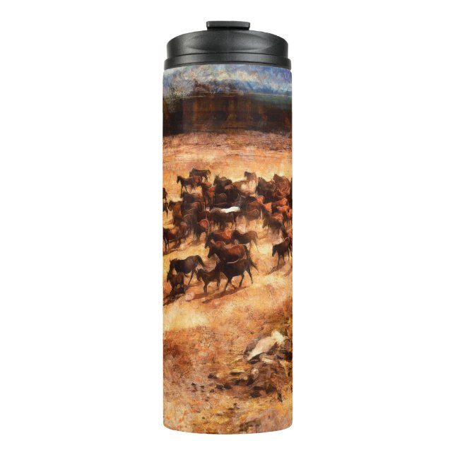 A herd of wild running horses. Artistic work on th Thermal Tumbler (Front)
