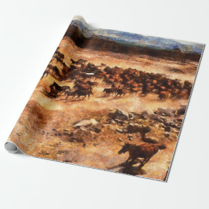 A herd of wild running horses. Artistic work on th Wrapping Paper