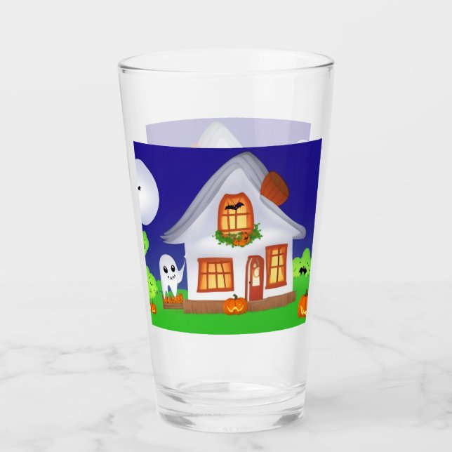 A High Quality Glass with Halloween House & Ghost (Front)