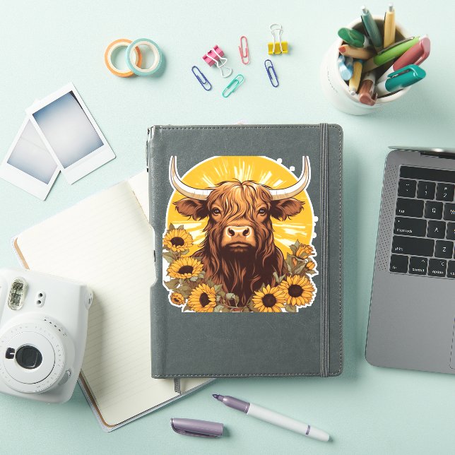 A Highland Cow Illustration with Sunflowers Classi (iPad Cover)