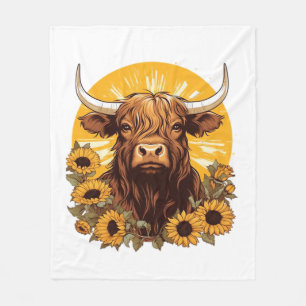 A Highland Cow Illustration with Sunflowers Classi Fleece Blanket