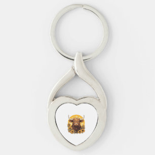 A Highland Cow Illustration with Sunflowers Classi Key Ring