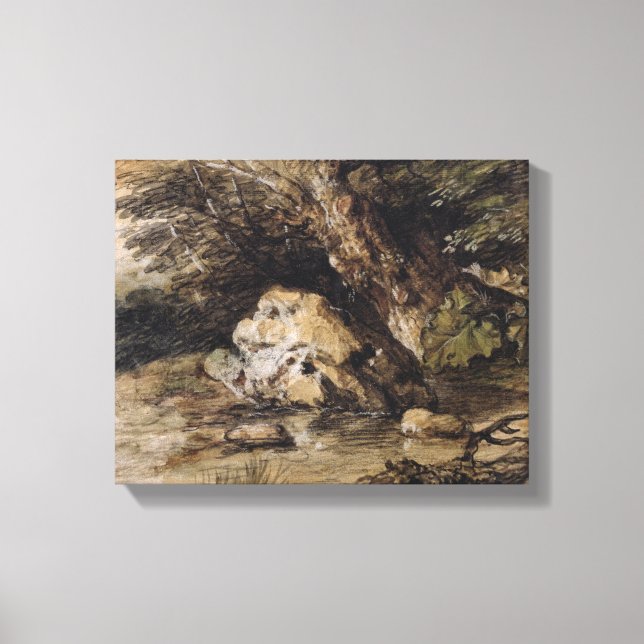 A Hilly Landscape with Figures Approaching a Bridg Canvas Print (Front)