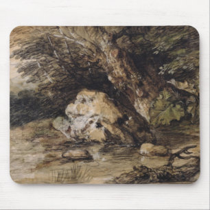 A Hilly Landscape with Figures Approaching a Bridg Mouse Mat
