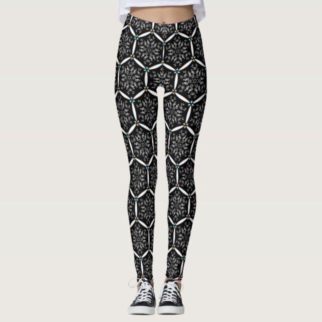 *~* A Hint Of Colour Black & White Pattern Leggings (Front)