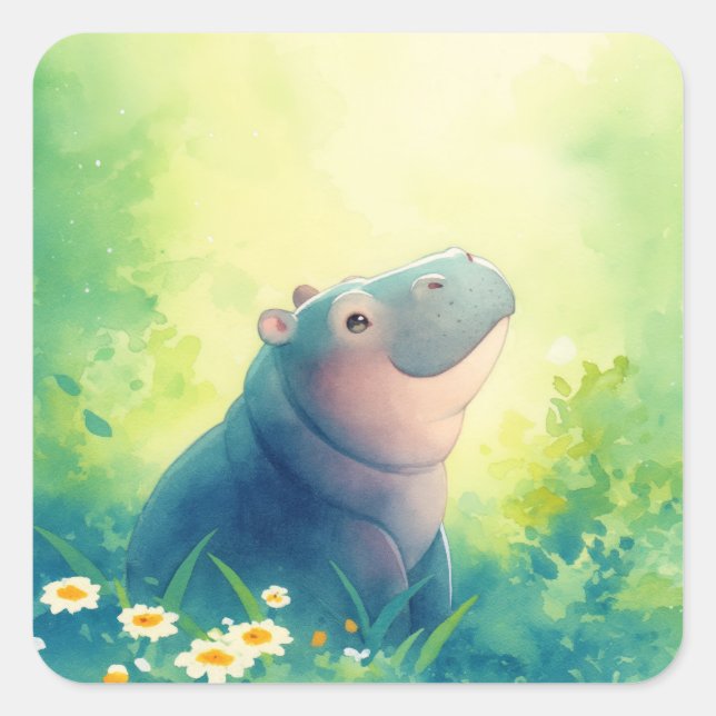 A Hippo Quiet Moment Square Sticker (Front)