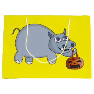 A Hippo with a Pumpkin Bag