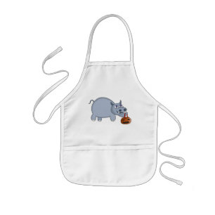 A Hippo with a Pumpkin Bag Kids Apron