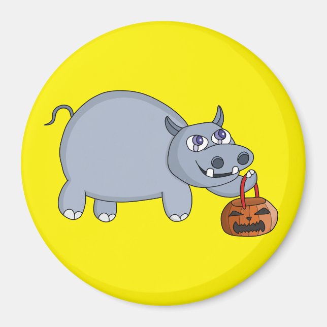 A Hippo with a Pumpkin Bag Magnet (Front)