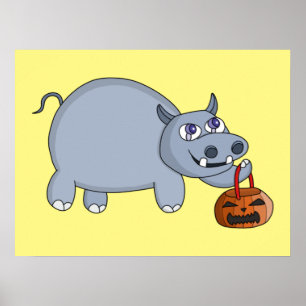 A Hippo with a Pumpkin Bag Poster