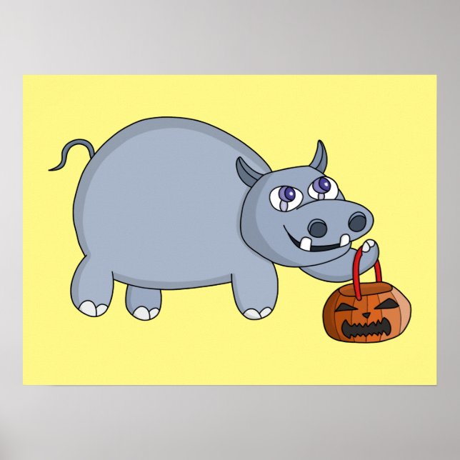 A Hippo with a Pumpkin Bag Poster (Front)