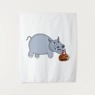 A Hippo with a Pumpkin Bag Tapestry