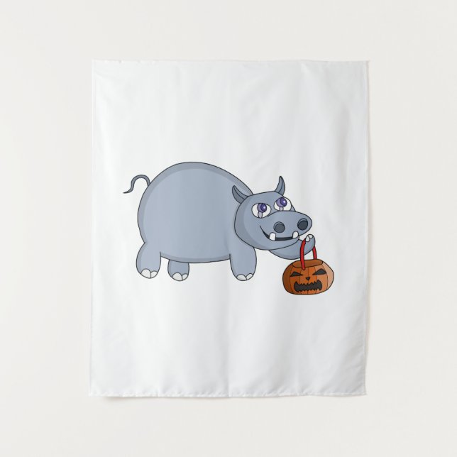 A Hippo with a Pumpkin Bag Tapestry (Front)