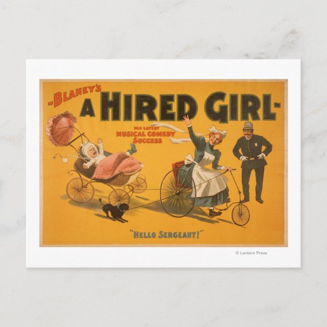 "A Hired Girl" Comedy Success Theatre Poster Postcard (Front)